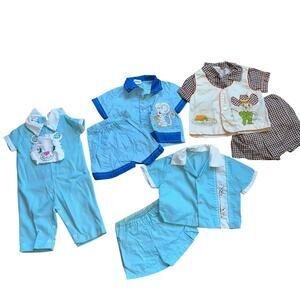 Vintage 1960s baby boy summer outfits  embroidered animal bunnies mice 3-6 mon